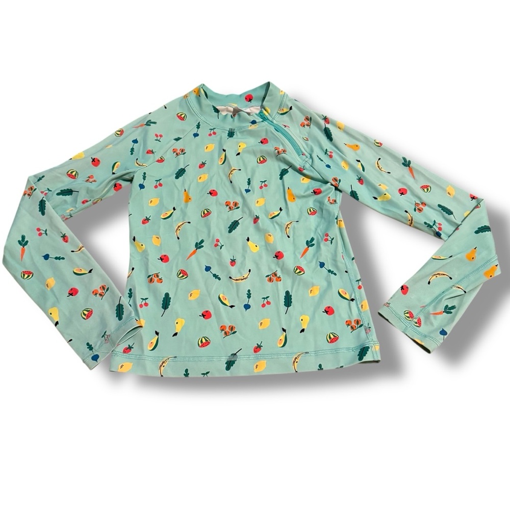 Hanna Andersson Rash Guard Kids’ Size 12 Tidepool Blue Fruit Print Long Sleeve